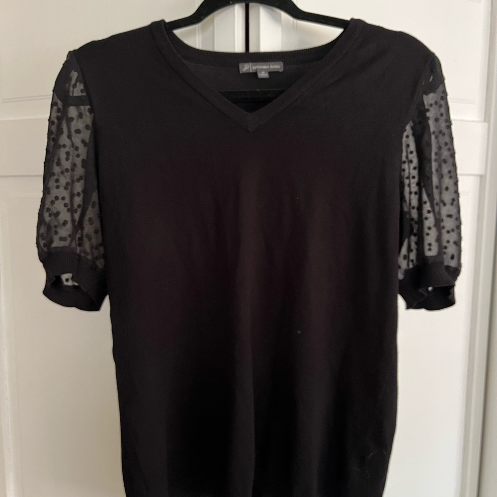 Black Top with Sheer Polka Dot Sleeves